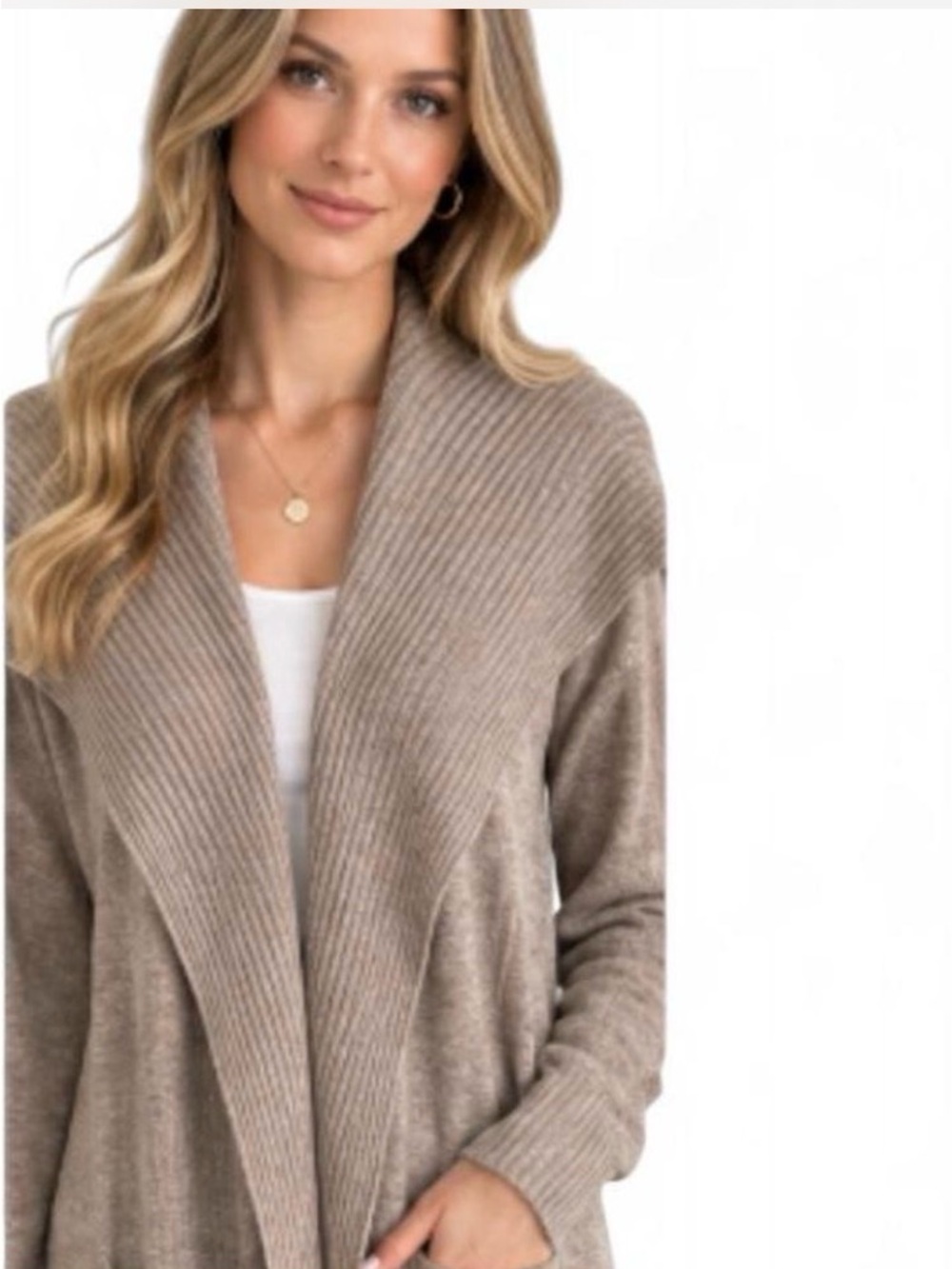 Coastal Grandma,Splendid Open Cardigan with Hoodie and pockets Oatmeal Color
